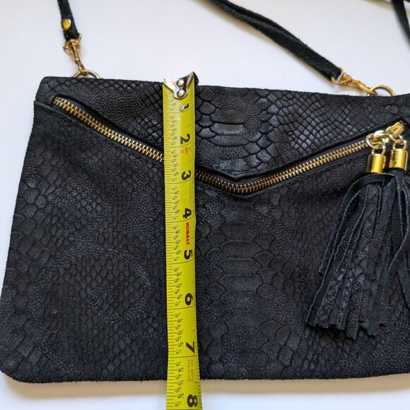 Gorgeous Vintage Italian black textured Leather Clutch/Crossbody Bag - Picture 15 of 16